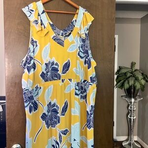 IMAN Yellow and Blue Flutter Sleeve Sundress